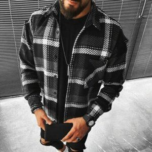 Mens plaid texture shirt jacket street fashion mod